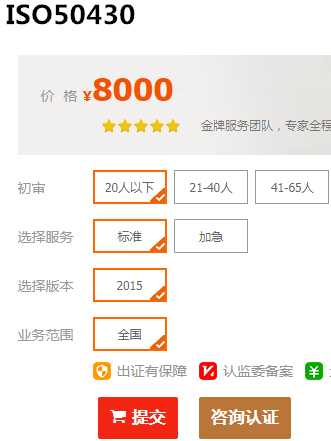 ISO50430認證價格